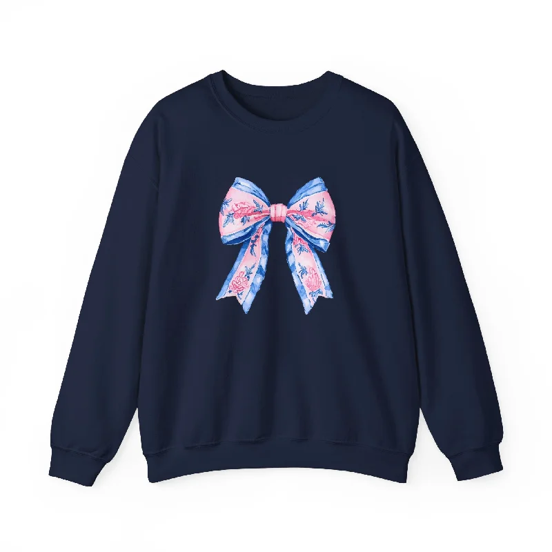 Pink Blue Bow Coquette Sweatshirt Hoodie with Relaxed Fit Easy Casual