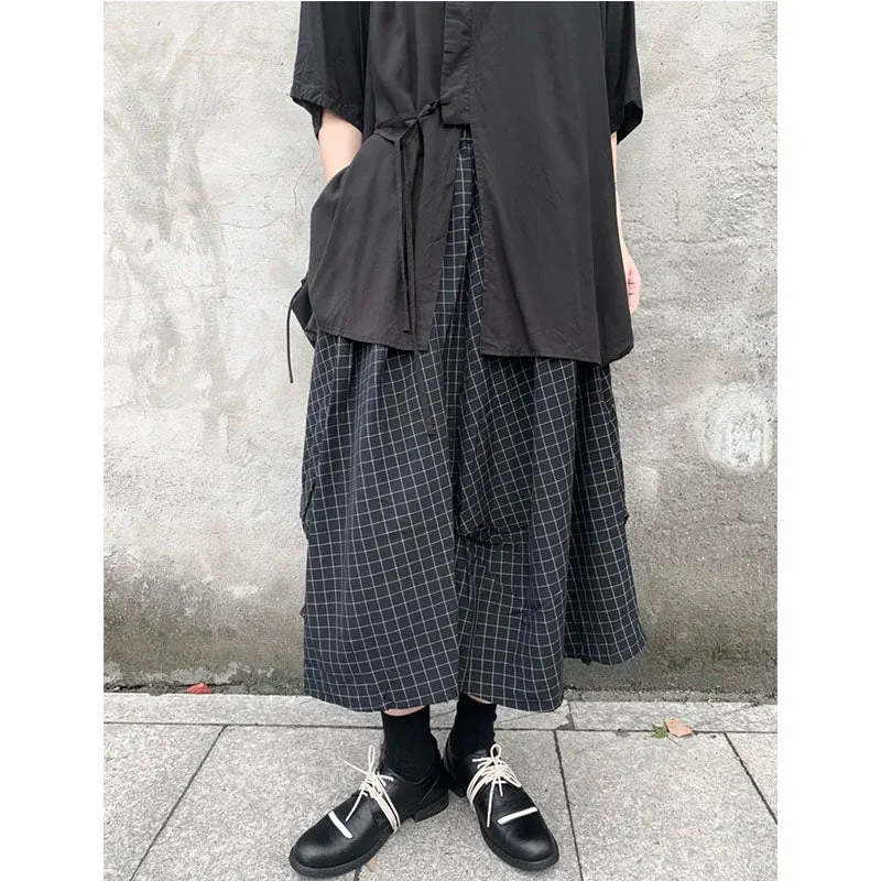 Pleated Irregular Plaid Skirt silk skirt elegant