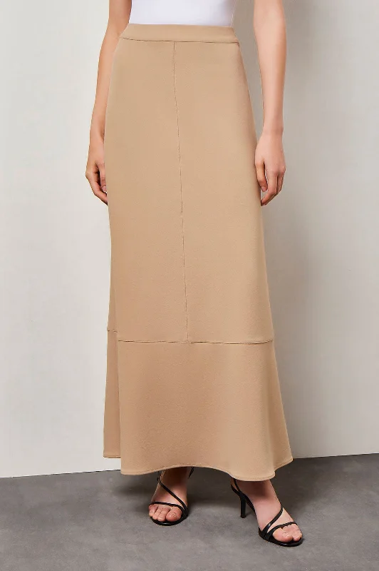Plus Size Flare Deco Crepe Maxi Skirt, Dark Champagne lace skirt feminine