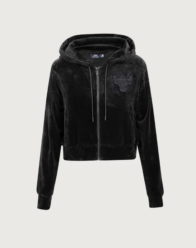 Pro Standard Chicago Bulls Triple Black Velour Zip Hoodie Hoodie with Crew Neck Simple Timeless