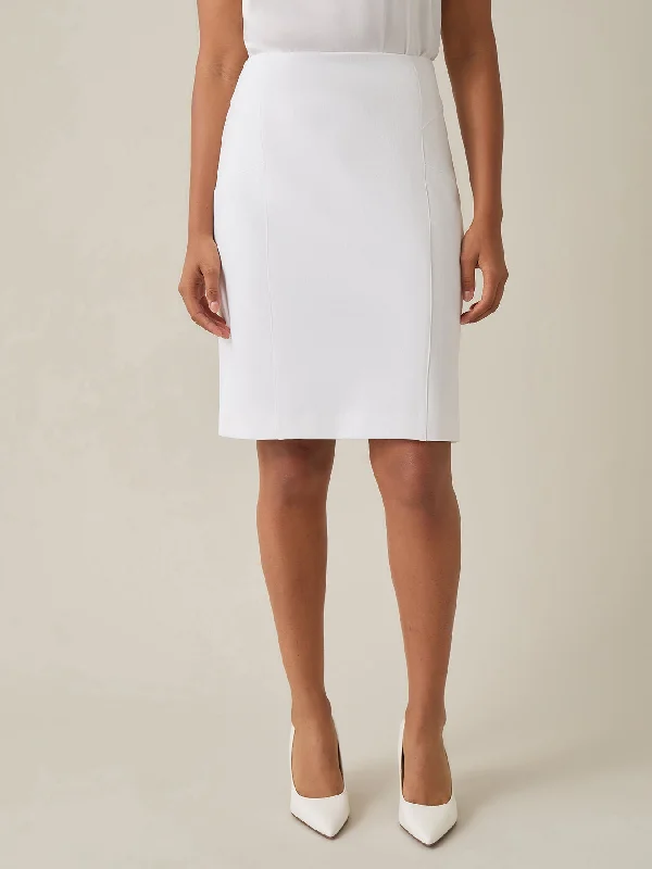 Pull-On Knee-Length Skirt, White leather skirt sleek