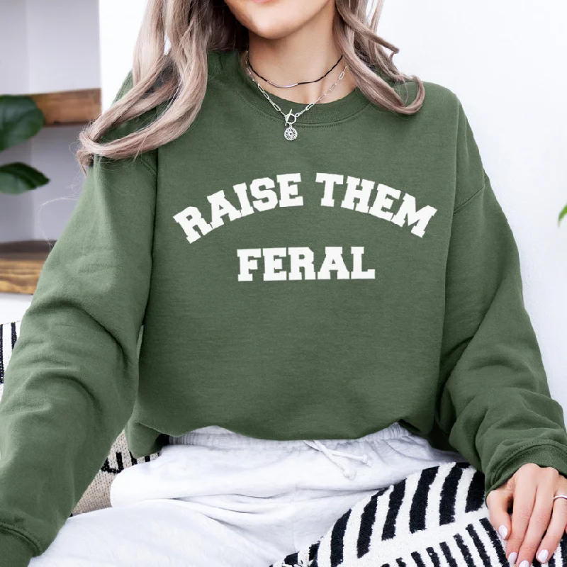 Raise Them Feral Sweatshirt Hoodie with Set-In Sleeves Structured Classic