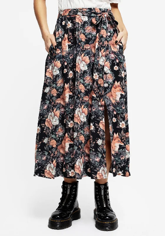 Reynard Fox Floral Print Midi Skirt lace skirt delicate