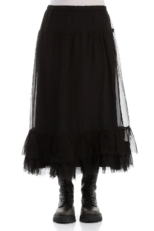 Ruffled Black Silk Chiffon Skirt patchwork skirt art