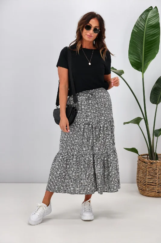 Shine On Label Vera Tiered Maxi Skirt Flower Printed Gingham relaxed fit skirt