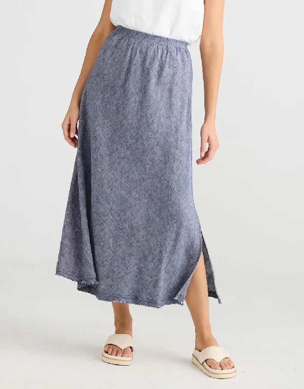 Sicily Linen Skirt - Navy Fleck chiffon skirt flowing