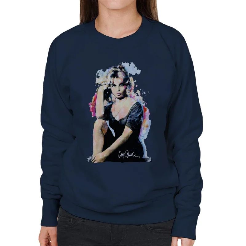 Sidney Maurer Original Portrait Of Actress Brigitte Bardot Women's Sweatshirt Hoodie with Frayed Bohemian Relaxed Sidney Maurer Original Portrait Of Actress Brigitte Bardot Women's Sweatshirt Hoodie with Frayed Bohemian Relaxed