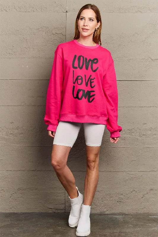 Simply Love Full Size LOVE Round Neck Sweatshirt Hoodie with Exposed Zipper Edgy Industrial