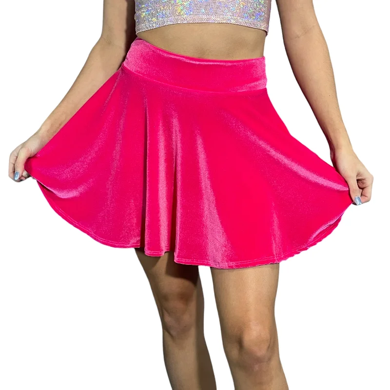 Skater Skirt - Neon Hot Pink Velvet a-line skirt cut