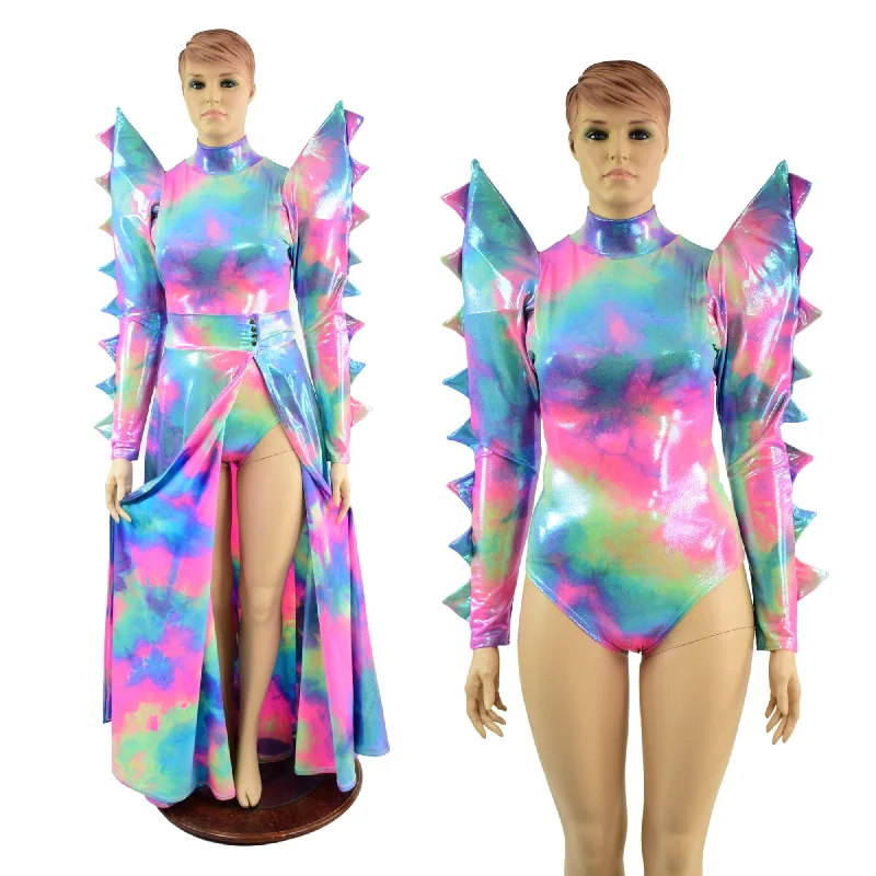 Spiked Mega Sharp Shoulder Romper and Breakaway Skirt Faux Gown Set slim fit skirt