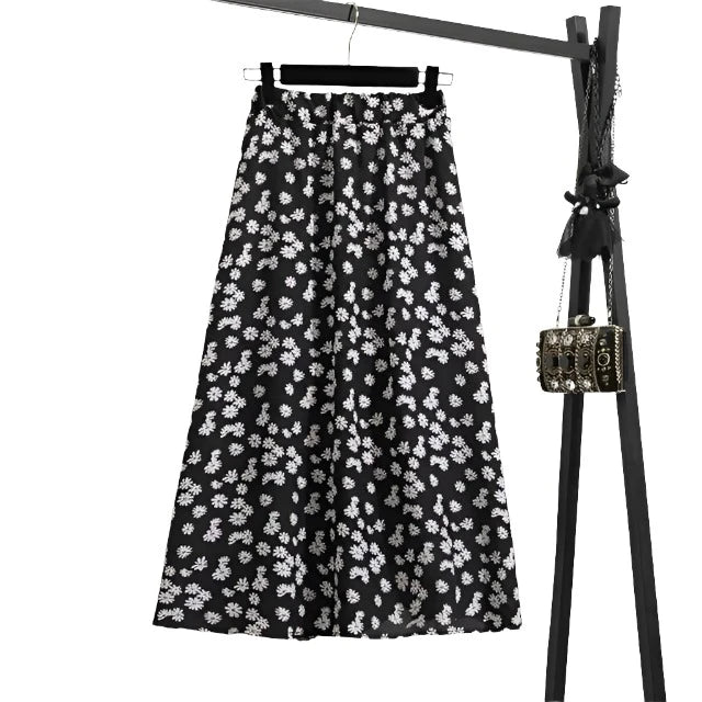 Spring Summer Chiffon Women skirts Casual Floral Printed Woman Long skirts Elastic Waist Female Loose extended Skirt wool skirt sturdy
