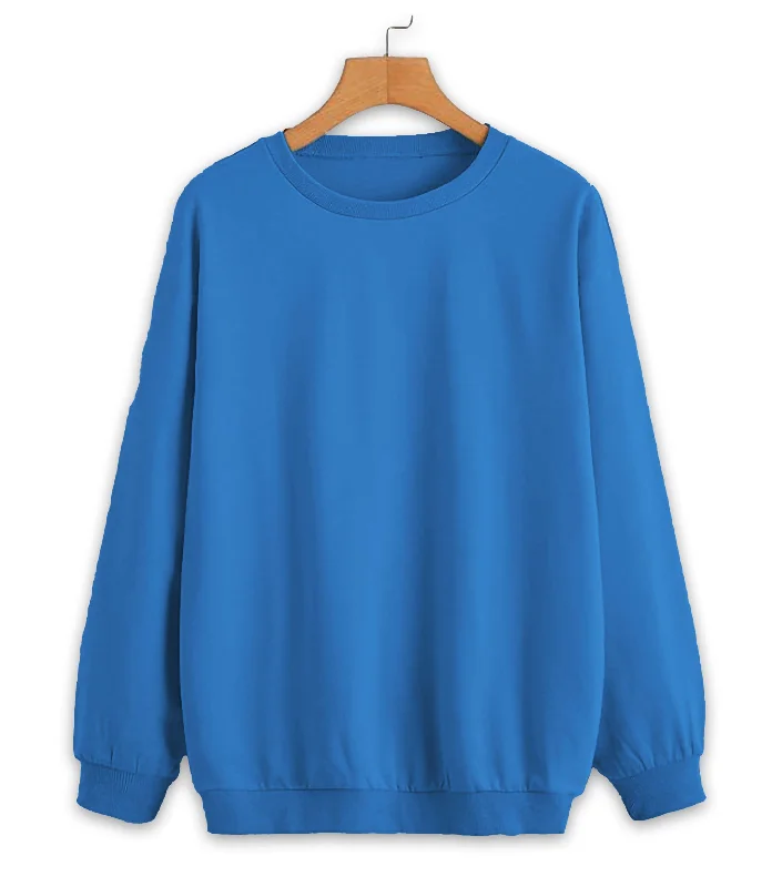 Vimal Jonney Blue Solid Round Neck Cotton Fleece Sweatshirt for Women Hoodie with Rhinestones Sparkly Elegant