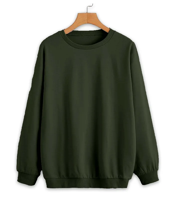 Vimal Jonney Olive Solid Round Neck Cotton Fleece Sweatshirt for Women Hoodie with Mock Neck Collared Structured