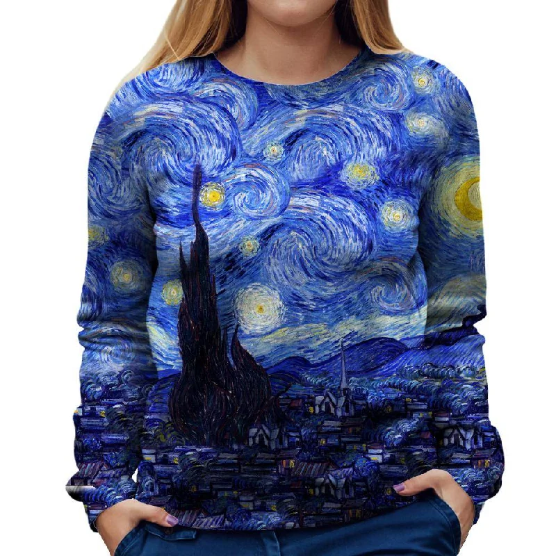 Starry Night Womens Sweatshirt Hoodie with Side Slits Relaxed Casual