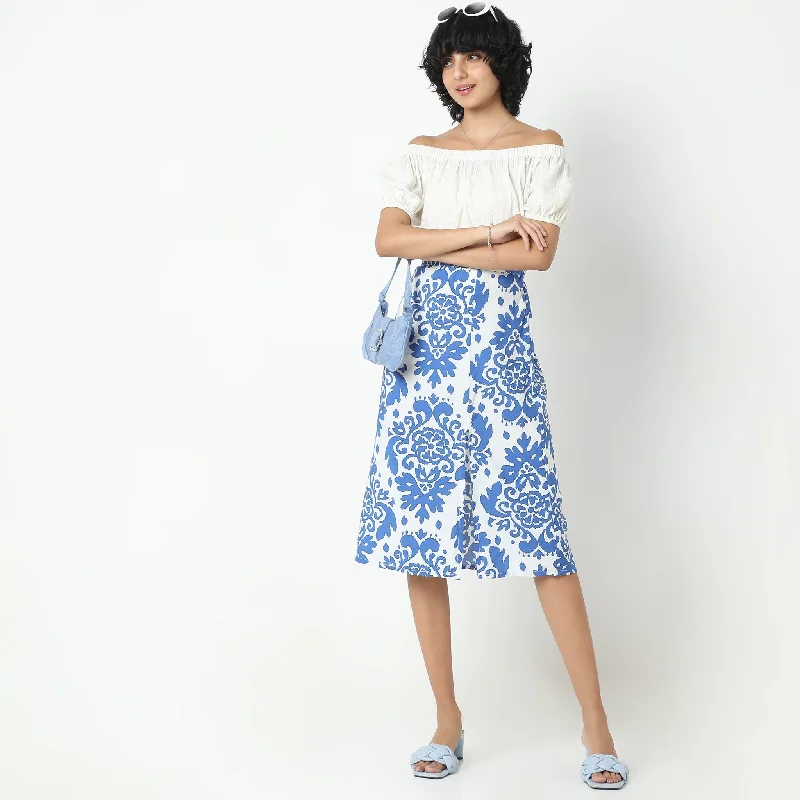 Straight Fit Printed Mid Rise Skirt chiffon skirt airy