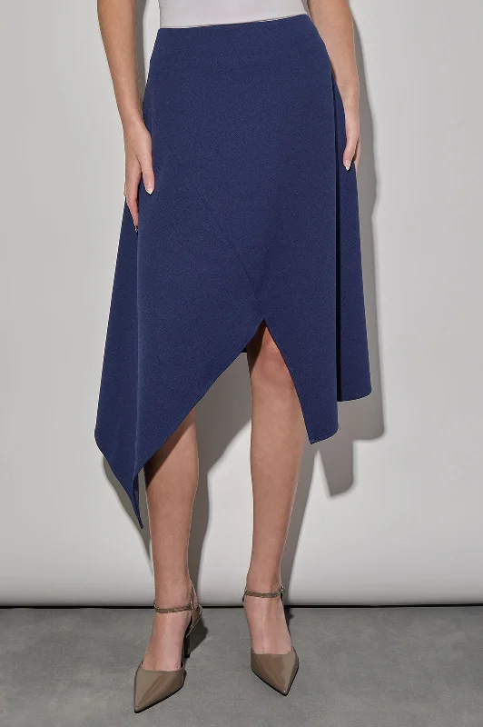 Stretch Deco Crepe Asymmetrical Below-the-Knee Skirt belted skirt waist