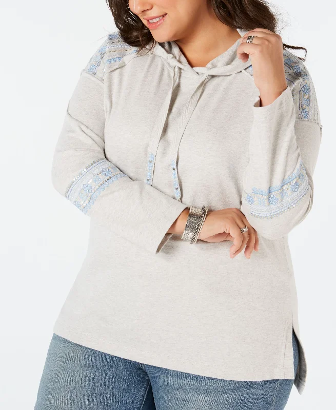 Plus Size Cotton Embellished Hoodie Sweatshirt Hoodie with Oversized Fit Loose Comfortable