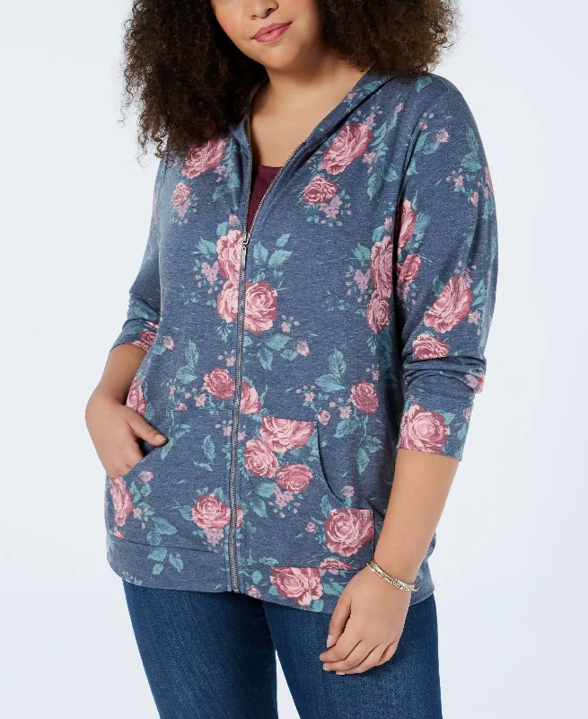 Style & Co Plus Size Floral Print Sweatshirt Hoodie with Half-Zip Sporty Casual