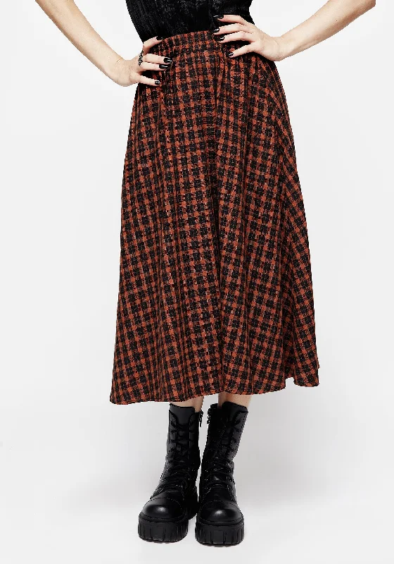 Terra Check Midi Skirt - Orange lightweight skirt design