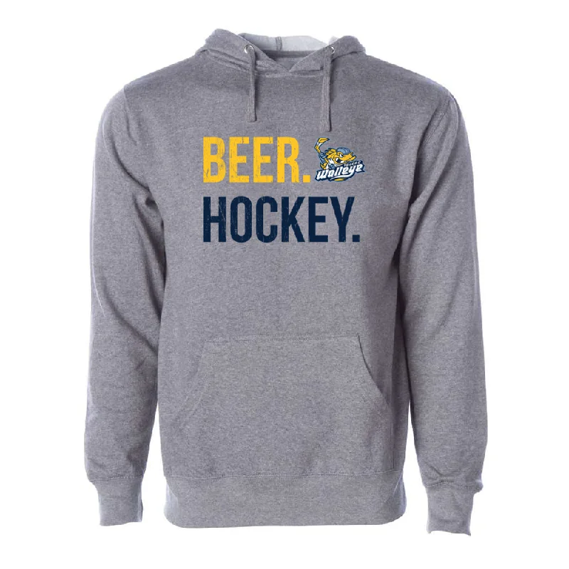 Toledo Walleye Grey Beer Hockey Hooded Sweatshirt Hoodie with Half-Zip Sporty Casual Toledo Walleye Grey Beer Hockey Hooded Sweatshirt Hoodie with Half-Zip Sporty Casual