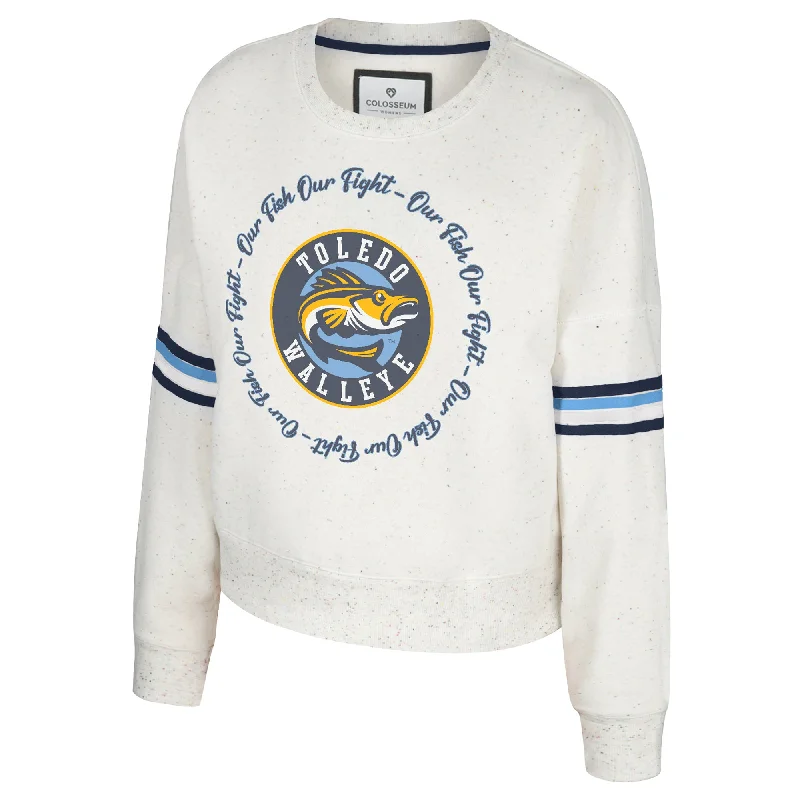 Toledo Walleye Ladies Novelist Crewneck Sweatshirt Hoodie with Hem Applique Textured Unique Toledo Walleye Ladies Novelist Crewneck Sweatshirt Hoodie with Hem Applique Textured Unique