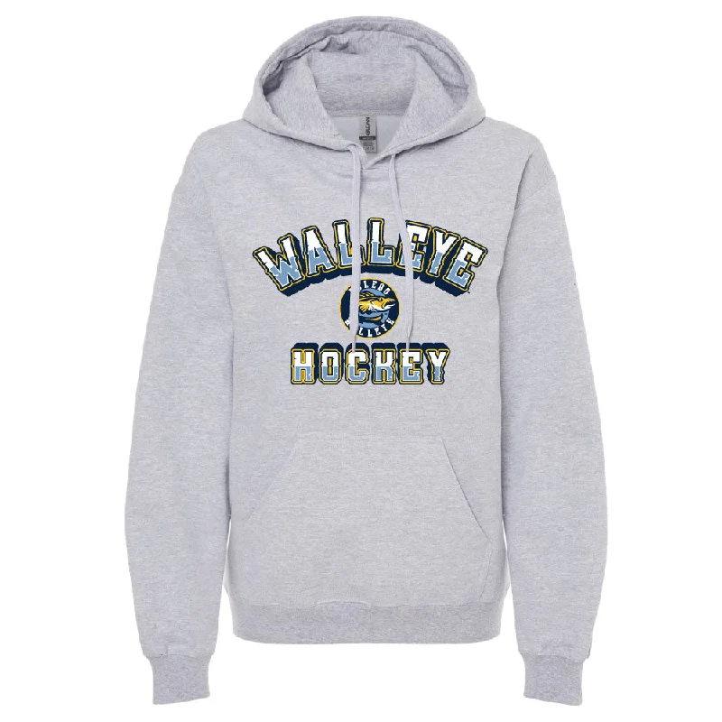 Toledo Walleye Norse Softstyle Hooded Sweatshirt Hoodie with Distressed Vintage Worn Toledo Walleye Norse Softstyle Hooded Sweatshirt Hoodie with Distressed Vintage Worn
