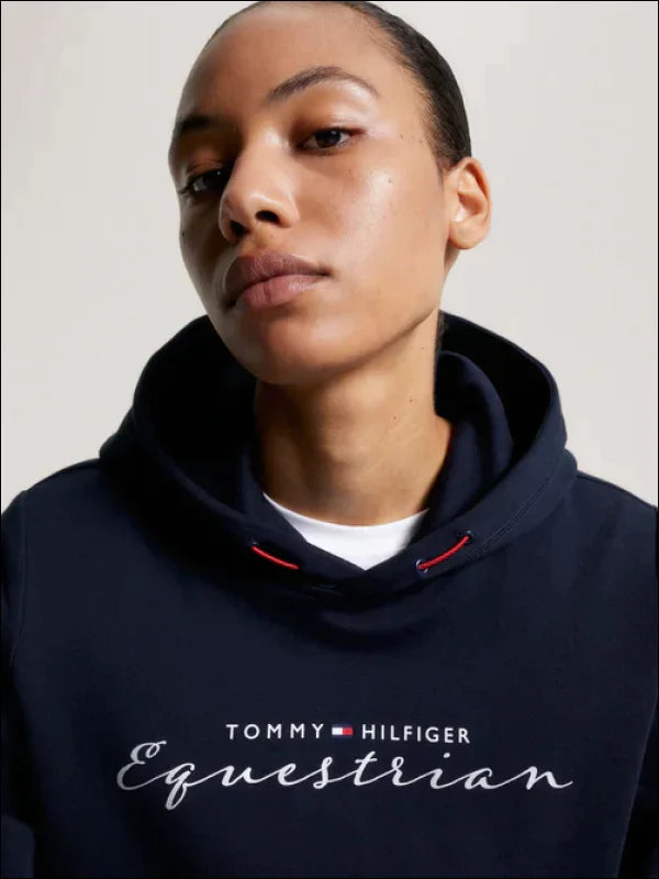 Tommy Hilfiger Womens Metallic Logo Graphic Hoodie - Desert Sky Hoodie with Toggle Buttons Decorative Unique