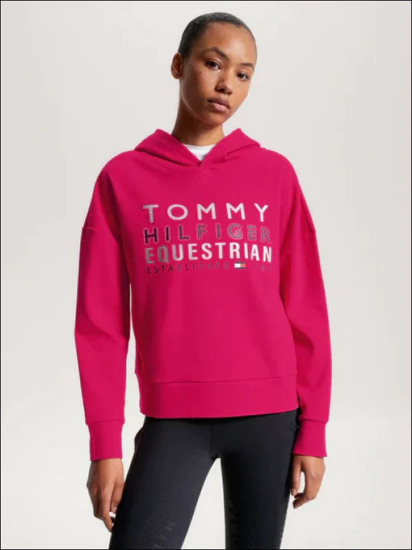 Tommy Hilfiger Womens Paris Oversized Studded Logo Hoodie - Cherry Hoodie Dress Longline Feminine Tommy Hilfiger Womens Paris Oversized Studded Logo Hoodie - Cherry Hoodie Dress Longline Feminine