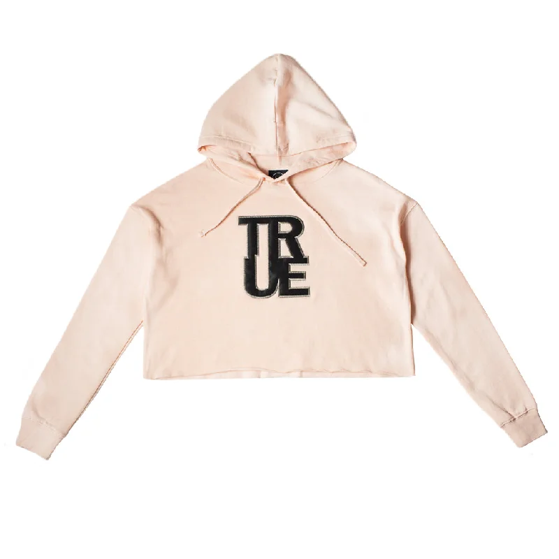 True Women's Logo Cropped Hoodie Blush/Black Hoodie with Ribbed Cuffs Snug Fit Comfort True Women's Logo Cropped Hoodie Blush/Black Hoodie with Ribbed Cuffs Snug Fit Comfort