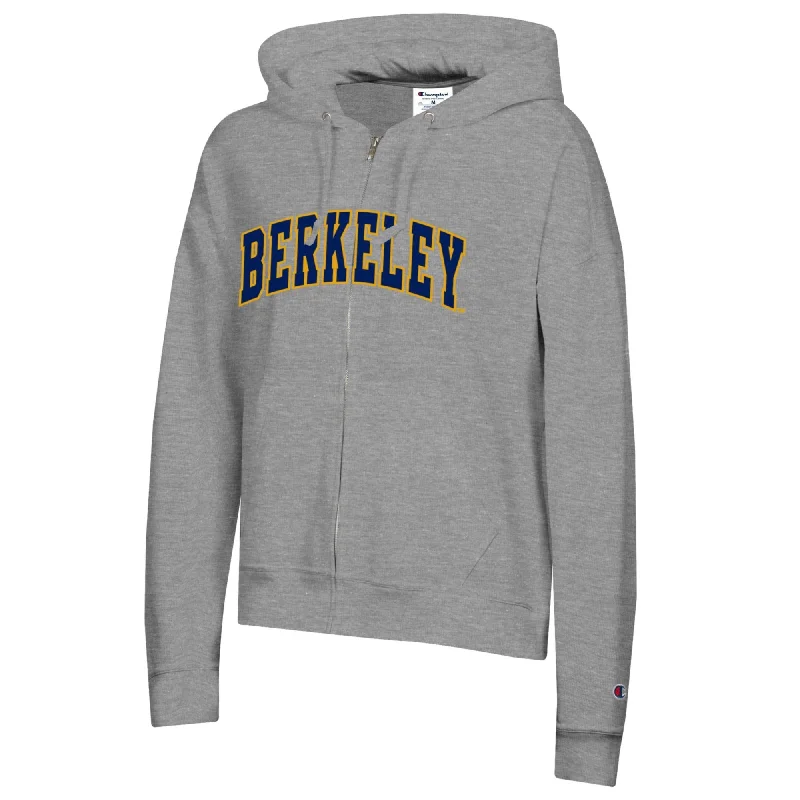 U.C. Berkeley Cal Berkeley double layer applique women's zip-up hoodie pebble fleece sweatshirt-Gray Hoodie Jacket Zipper Layering U.C. Berkeley Cal Berkeley double layer applique women's zip-up hoodie pebble fleece sweatshirt-Gray Hoodie Jacket Zipper Layering