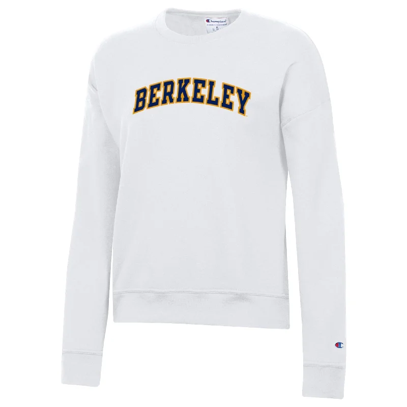 U.C. Berkeley Cal Champion women's  Berkeley arch applique crew-neck sweatshirt-White Hoodie with Monochrome Minimalist Simple