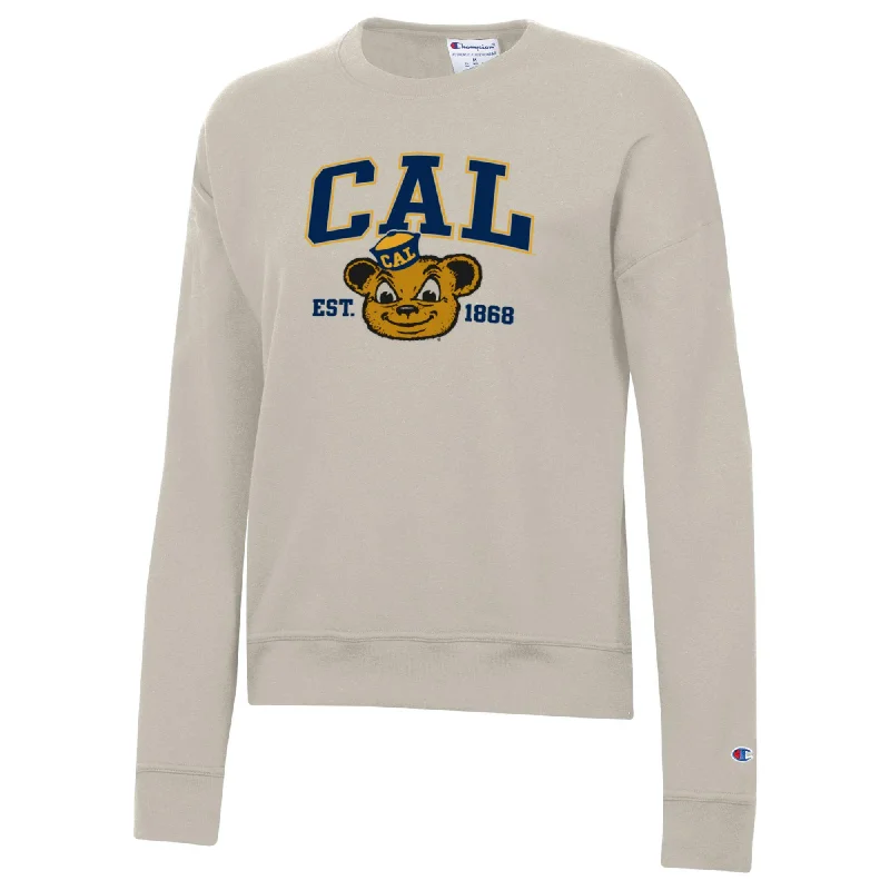 U.C. Berkeley Cal Champion women's CAL block and Oski crew-neck sweatshirt-Butter Hoodie with Button Classic Timeless U.C. Berkeley Cal Champion women's CAL block and Oski crew-neck sweatshirt-Butter Hoodie with Button Classic Timeless