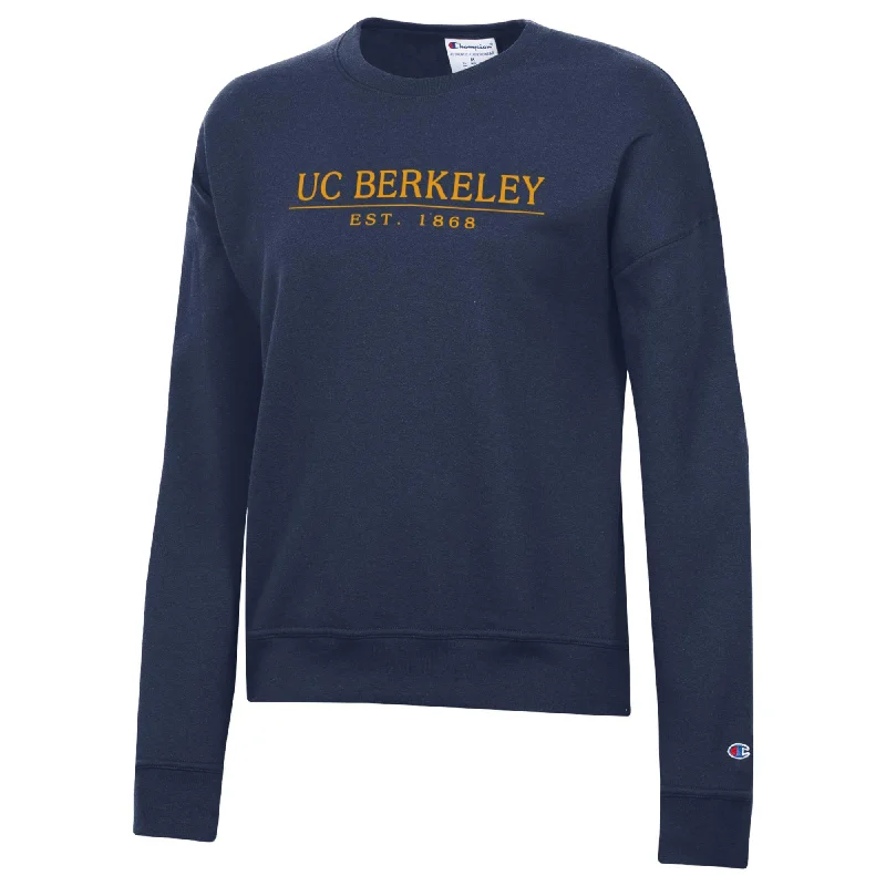 U.C. Berkeley Cal embroidered Champion women's crew-neck sweatshirt-Navy Hoodie with Stripes Bold Sporty