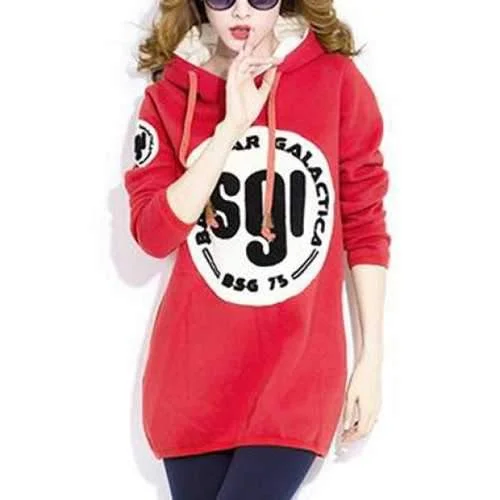 Stylish Letter Print Long Sleeves Flocking Hoodie For Women - Red Xl Hoodie with Emblem Brand Identity