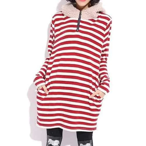 Casual Striped Long Edition Long Sleeve Women's Hoodie - Red One Size(fit Size Xs To M) Hoodie with Mesh Breathable Sporty Casual Striped Long Edition Long Sleeve Women's Hoodie - Red One Size(fit Size Xs To M) Hoodie with Mesh Breathable Sporty