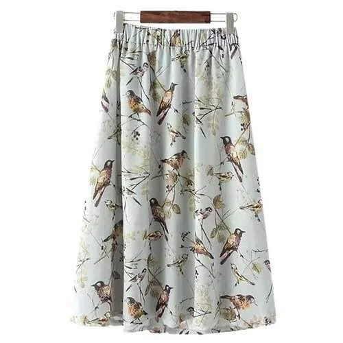 Stylish High Waisted Full Bird Print A Line Women's Skirt - White One Size(fit Size Xs To M) lace skirt elegant