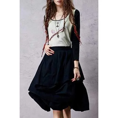 Ethnic Style High-Waisted Drawstring Design Asymmetric Women's Midi Skirt - Deep Blue M velvet skirt rich