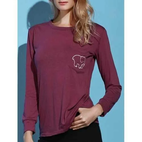 Simple Women's Long Sleeve Elephant Pattern Sweatshirt - Purple Xl Hoodie with Crew Neck Simple Timeless