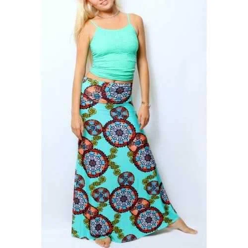 Stylish High Waisted Ethnic Print Women's Skirt - Azure S linen skirt relaxed