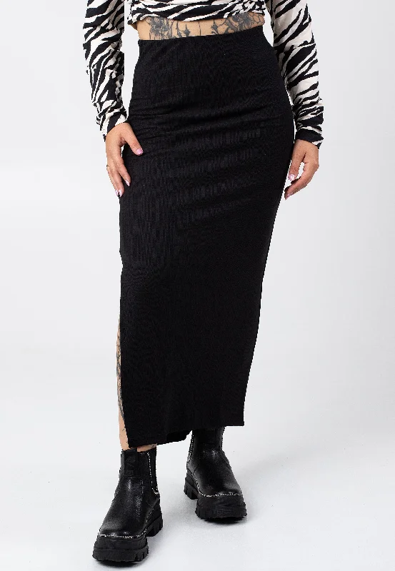 Urban Classics - Ladies Rib High Slit Black - Skirt cashmere skirt rich