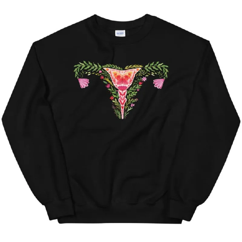 Uterus Watercolor Flowers -- Sweatshirt Hoodie with Exposed Zipper Edgy Industrial