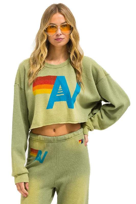 VINTAGE LOGO CROPPED CREW SWEATSHIRT RELAXED - FADED ARMY Hoodie with Pocket Utility Practical