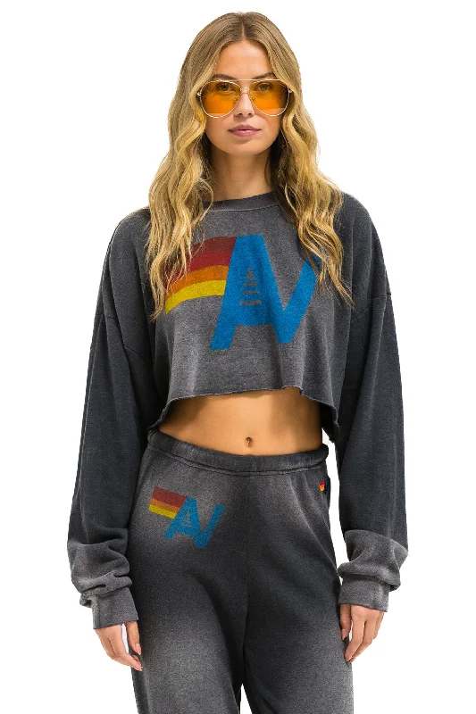 VINTAGE LOGO CROPPED CREW SWEATSHIRT RELAXED - FADED SMOKE Hoodie with Belted Waist Structured Tailored