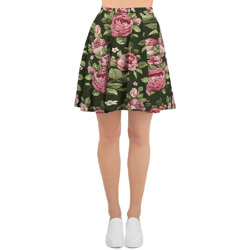 Vintage Pink Rose Floral Print Women's Skirt linen skirt light