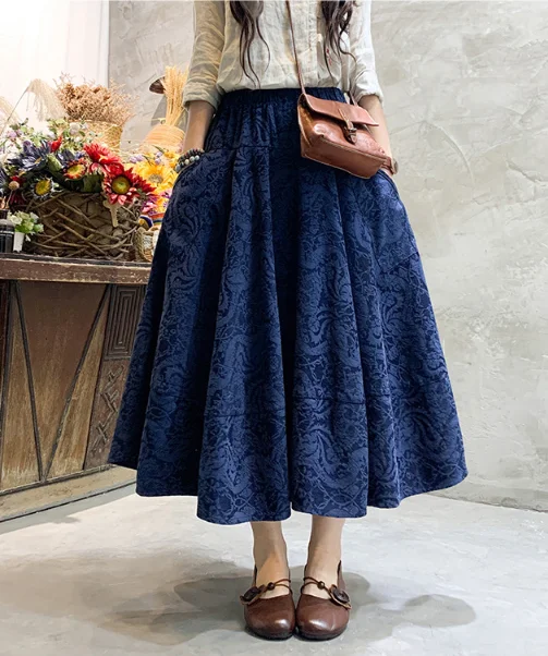 Vintage Skirt High Waist Work Wear Midi Skirts linen skirt natural