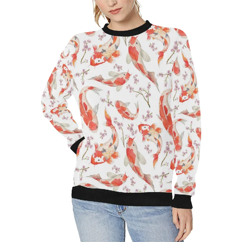 Watercolor fancy carp pattern Women's Crew Neck Sweatshirt Hoodie with Hidden Zipper Minimalist Clean