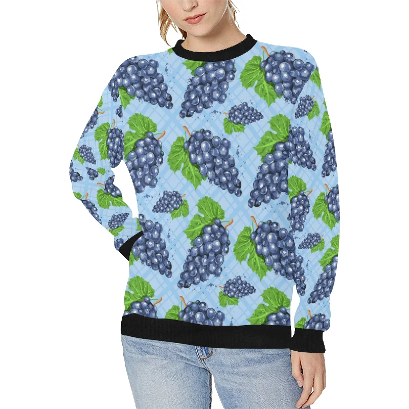 Watercolor grape pattern Women's Crew Neck Sweatshirt Hoodie with Fur Luxurious Winter Watercolor grape pattern Women's Crew Neck Sweatshirt Hoodie with Fur Luxurious Winter