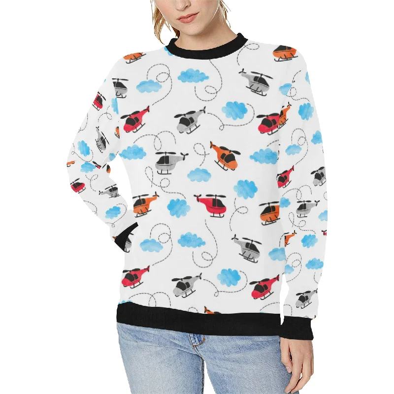 Watercolor helicopter cloud pattern Women's Crew Neck Sweatshirt Hoodie with Print Artistic Unique Watercolor helicopter cloud pattern Women's Crew Neck Sweatshirt Hoodie with Print Artistic Unique