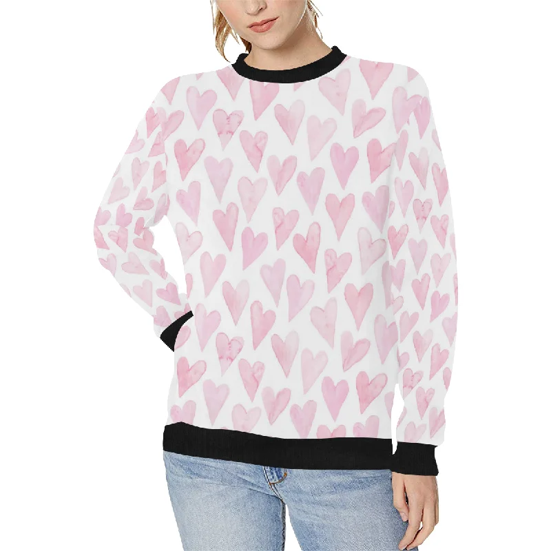 Watercolor pink heart pattern Women's Crew Neck Sweatshirt Hoodie with Sequins Glamorous Eye-catching