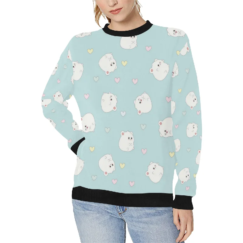 White cute hamsters heart pattern Women's Crew Neck Sweatshirt Hoodie with Oversized Fit Loose Comfortable